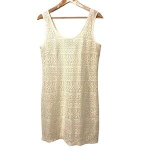 Isabel & Nina Crochet Overlay Sheath Dress Size 10 Off White/Cream Fully Lined